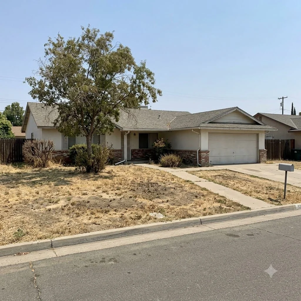 A single-story Clovis ranch house from the street
