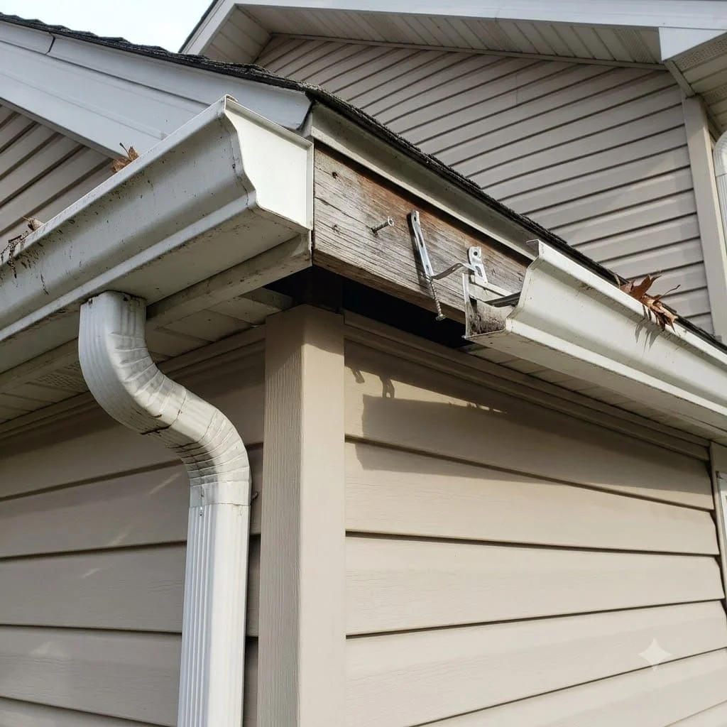 One gutter section pulled slightly away from the fascia at a corner
